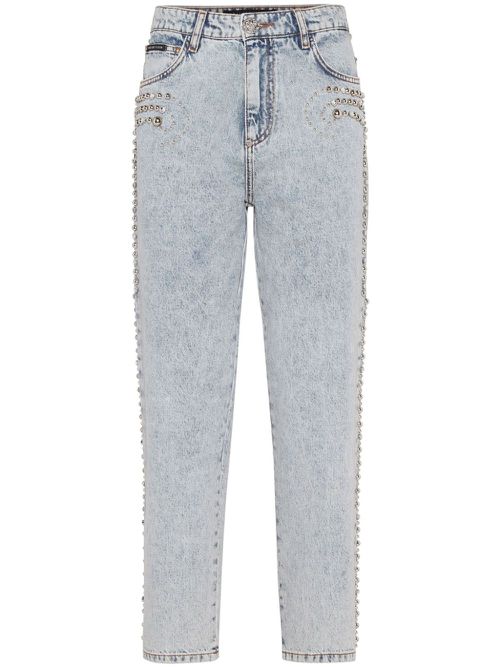 Logo-patch cotton tapered jeans - Blue
