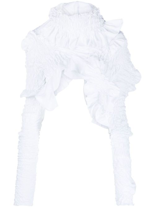 Ruched asymmetric crop blouse - White