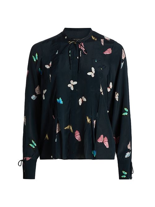Women's Arden Butterfly-Printed Pleated Blouse - Black Butterfly Multi