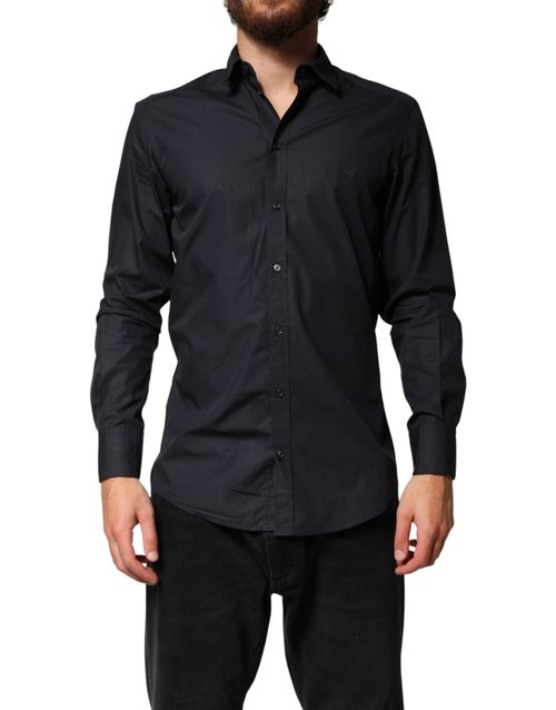 Cotton Long-Sleeve Dress Shirt — Black