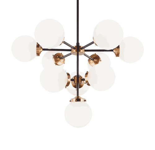 Aged Gold Brass Ten Light Chandelier from the Maru Collection