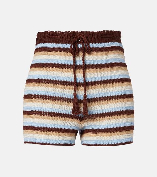 Striped cotton crochet shorts