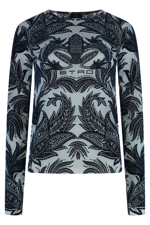 Tulle Top with Velvet-Effect Print