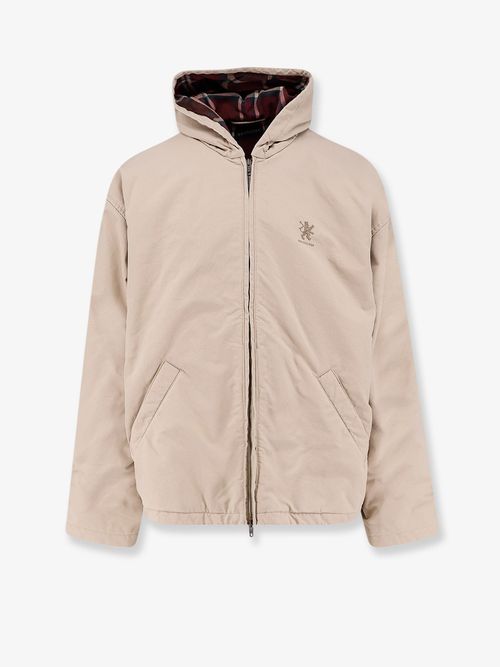 Cotton Blend with Embroidered Logo Jacket — Beige