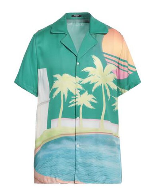 Man Shirt Green Size 36 Viscose