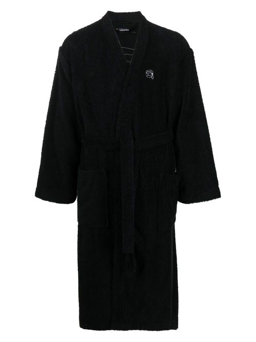 Ikonik 2.0 Karl-embroidered bath robe - Black