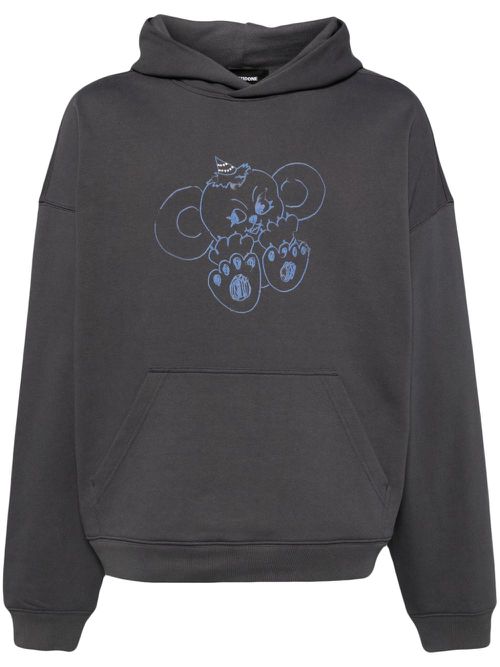 Monster-print cotton hoodie - Blue