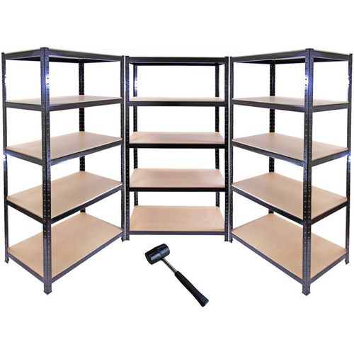 3 x 90cm Black Shed / Utility / Greenhouse Storage Racks Bays / Garage Shelving + 1 FREE Rubber Mallet