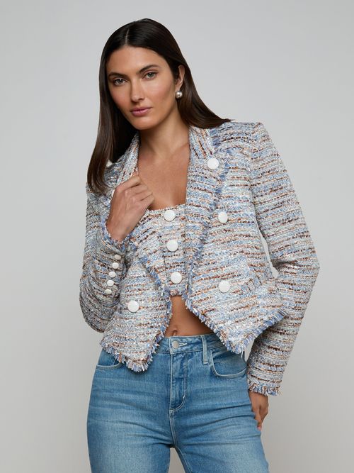 Marv Tweed Blazer In Blue/beige Tweed