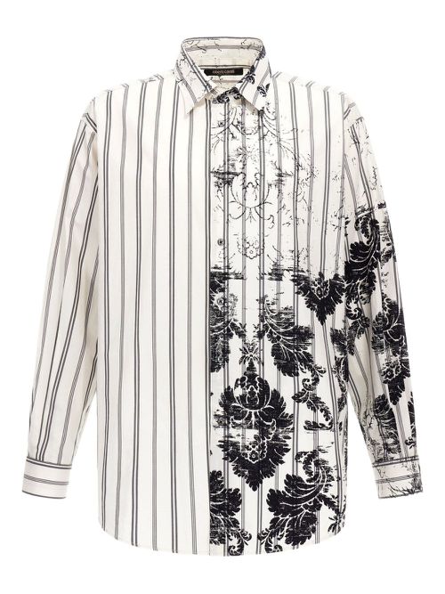 Broccato-print striped shirt - White
