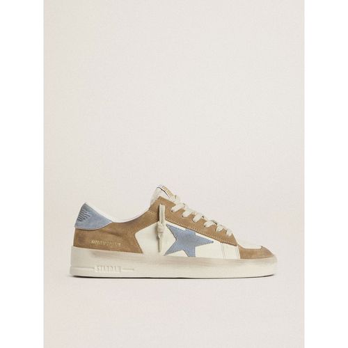 Golden Goose - Stardan Ltd In White Leather And Tobacco Suede With Light Blue Suede Star And Heel Tab, Woman