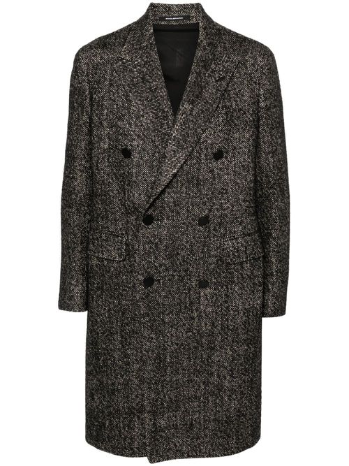 Herringbone double-breasted coat - Black