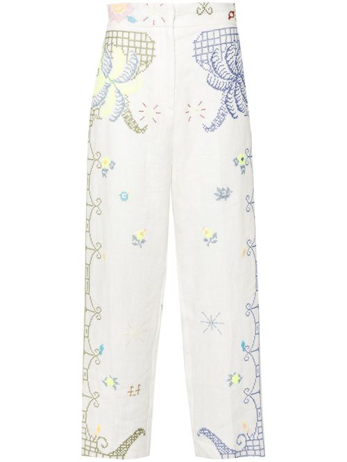 Straight-leg linen trousers - White