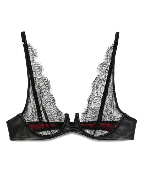 Sheer lace triangle-cup bra - Black