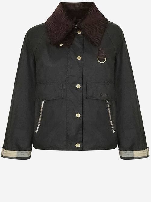 Waxed Cotton with Corduroy Collar Jacket — Green