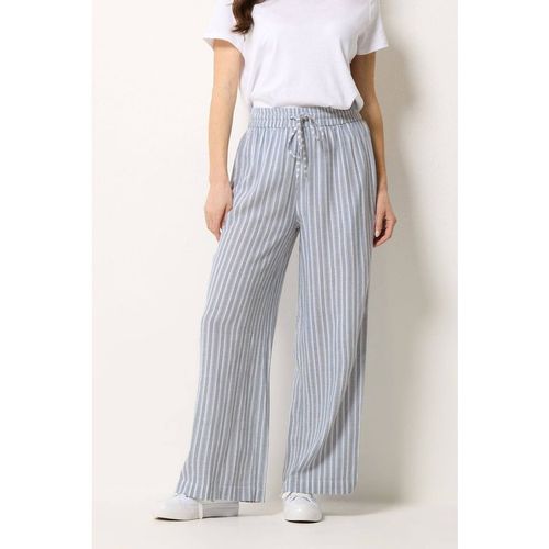 M&co Printed Tie Waist Wide Leg Cotton Trousers In Light Blue
