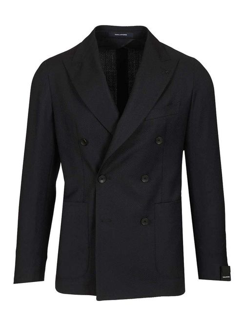 Double-Breasted Herringbone Fabric Blazer