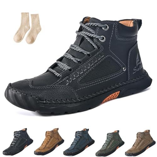 Sawbehind Mens Boots, Saw Behind Shoes, Waterproof Comfortable Handmade Leather Boots Winter Wide Arch Support (Brown, Adult, Men,  Numeric, US Footwear