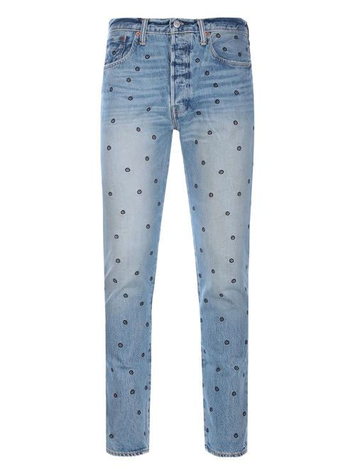 Embroidered cotton jeans - Blue