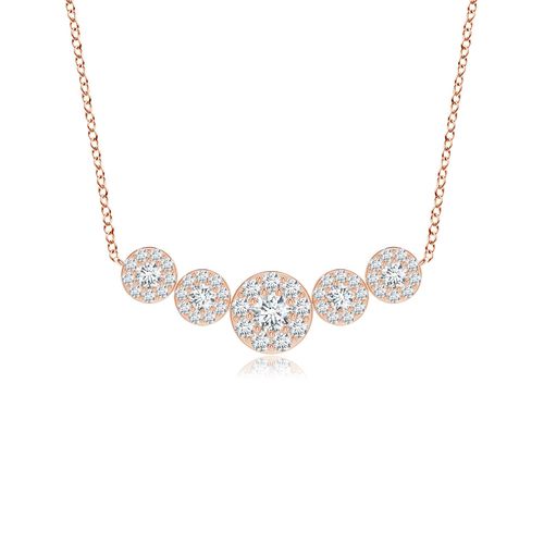 Angara 0.32 Carat Graduated Five Stone Diamond Halo Necklace in 18K Rose Gold