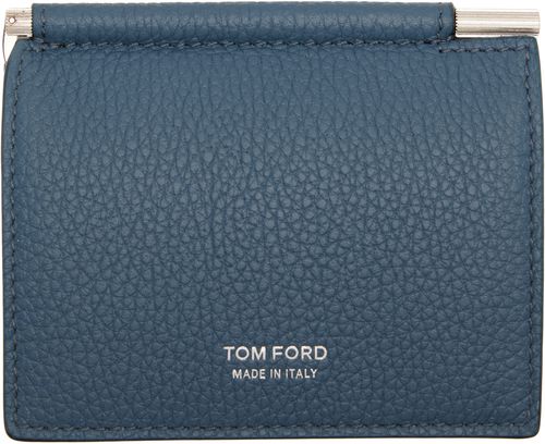 Blue Soft Grain Leather Bifold Money Clip Card Holder