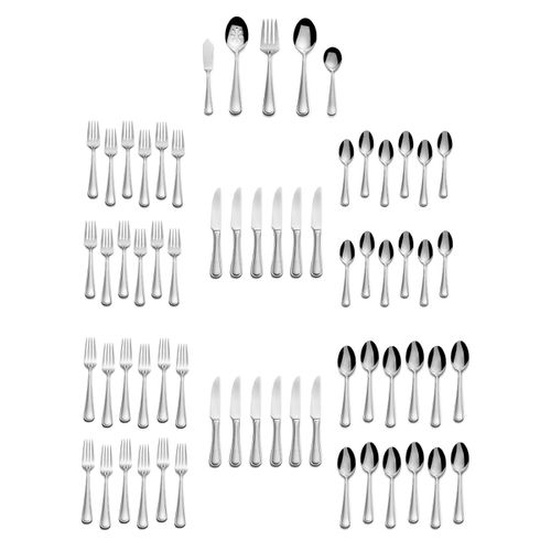 Virtuoso Frost 65 Piece Flatware Set, Service for 12 - Silver
