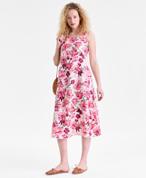 Women's 100% Linen Floral-Print Tank Midi Dress, Macy's Exclusive - Garden Floral