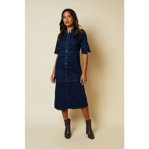Dorothy Perkins Half Placket Denim Shirt Dress In Dark Wash
