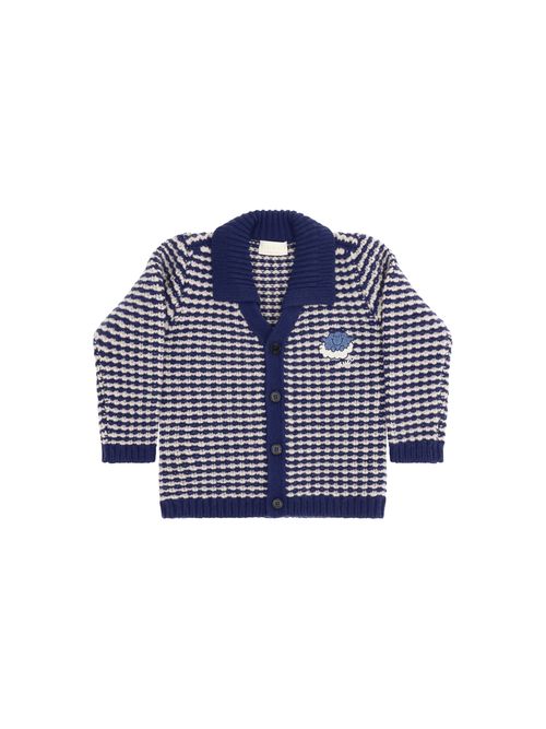 Striped Wool with Mr. Happy Cardigan — Navy