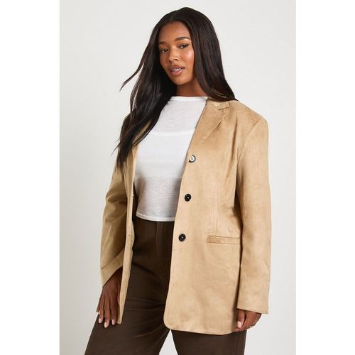 Boohoo Womens Plus Slouchy Suede Boyfriend Blazer - Beige