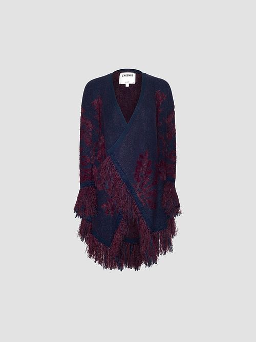 Women's Naiad Jacquard Fringe Cardigan - Midnight Burgundy Jacquard