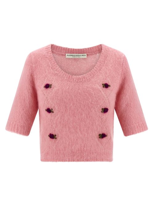 Embroidered Mohair Wool Cardigan — Pink