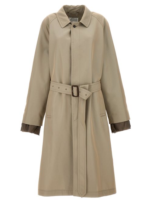 -Long Single-Breasted Trench Coat Trench E Impermeabili Beige-Uomo