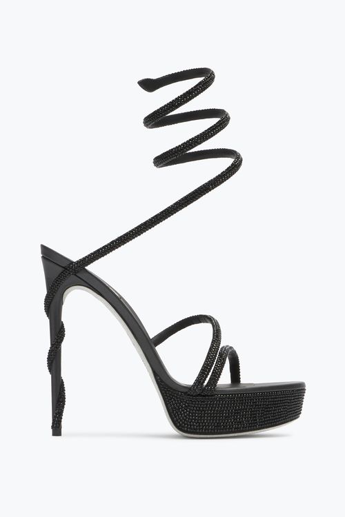 MARGOT CRYSTAL BLACK PLATFORM SANDAL 130