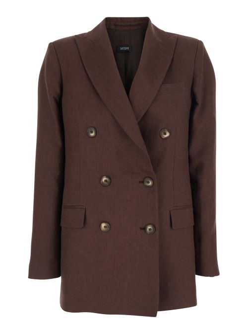 Double-Breasted Linen Blazer — Brown