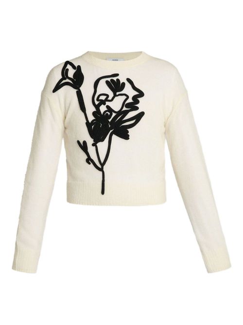 Floral-motif crew-neck sweater - White