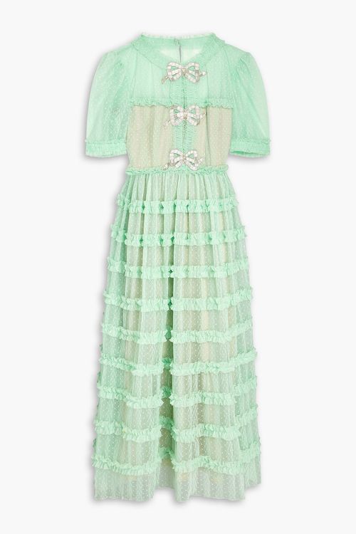 Camille ruffled Swiss-dot midi dress
