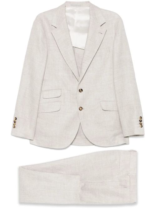Linen-Wool Single-Breasted Suit — almond beige