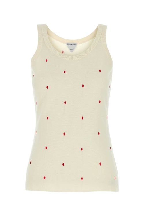 Embroidered Cotton-Nylon Tank Top — Beige