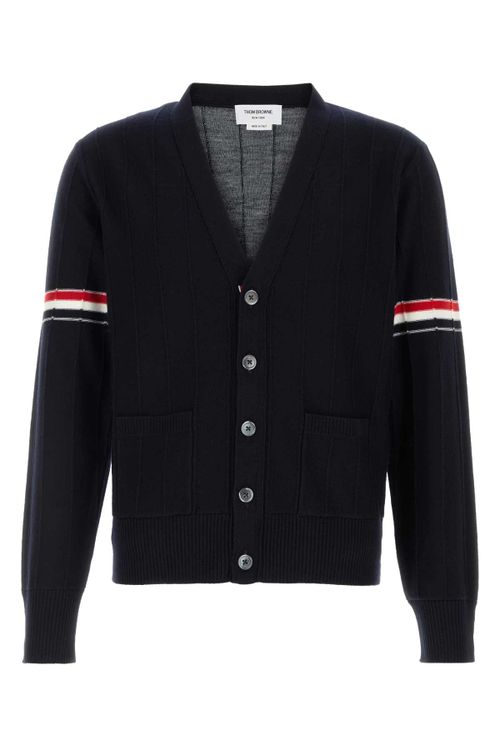 Striped Wool Cardigan — Navy