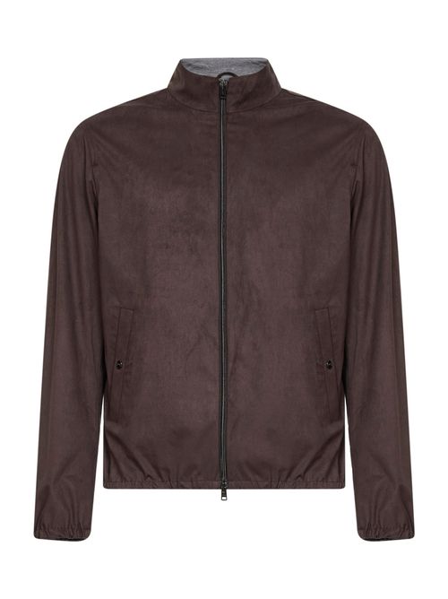 Suede-Effect Microfiber Jacket — Brown