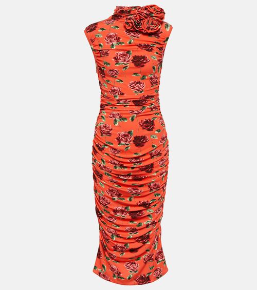 Floral-appliqué printed midi dress