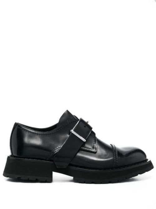 Buckle-fastening leather monk shoes