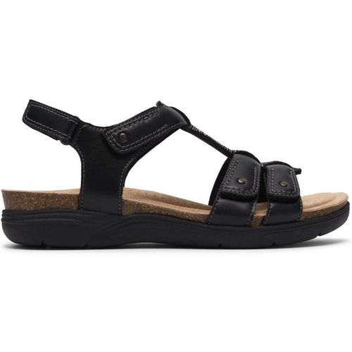 Clarks April Cove Black Leather Flat Sanda