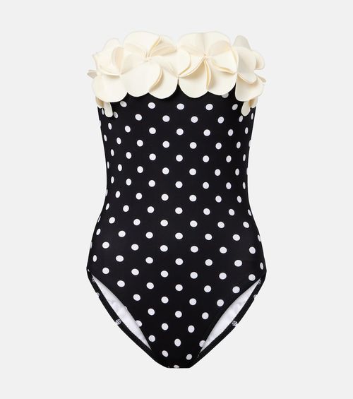 Floral-appliqué polka-dot swimsuit