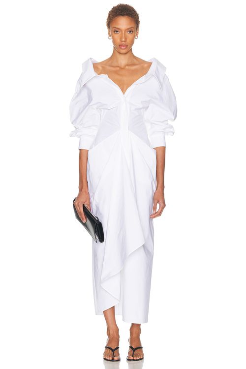 Givenchy Slashed Long Shirt Dress in White