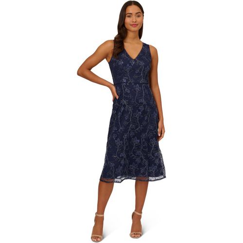 Adrianna Papell Womens Floral Sequin Embroidery Dress in Navy - Size 12 UK