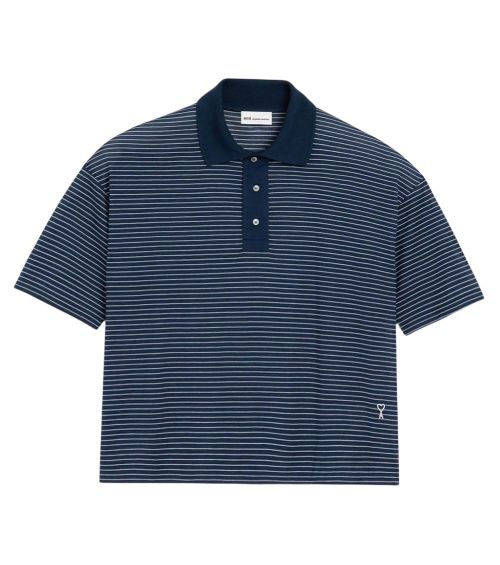 Blue Shirt Collar Striped Polo