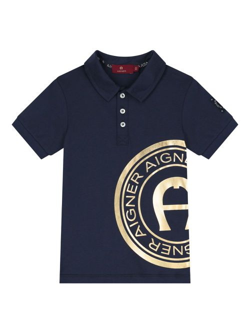 Gold-tone logo polo shirt - Blue
