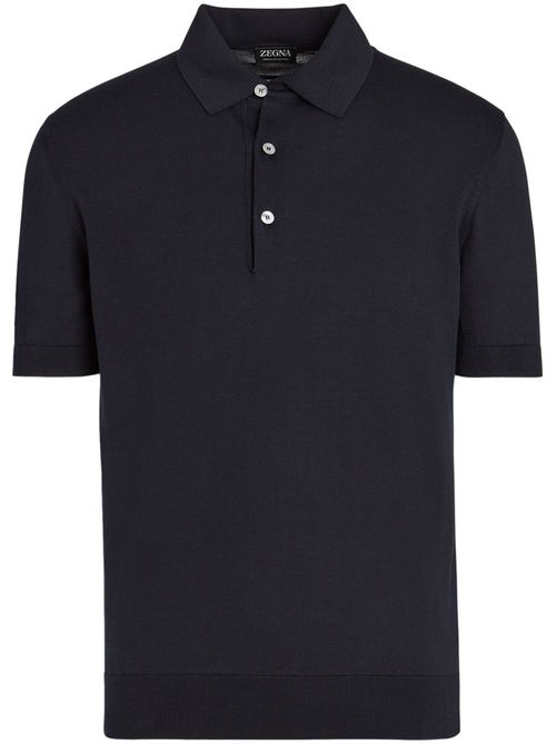 Ribbed-trim cotton polo shirt - Blue